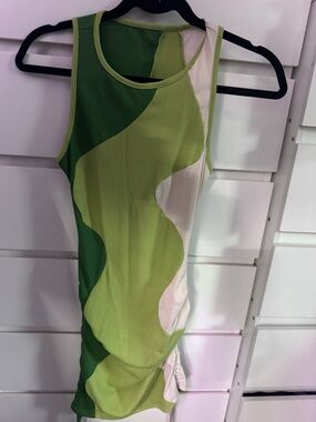SHEIN Green Wave Print Ribbed Mini Dress